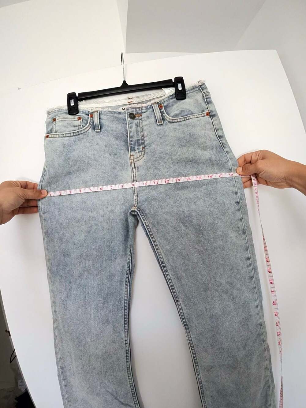 Motel Denim Size S Acid Wash Raw Hem Flare Jeans - Picture 6 of 7
